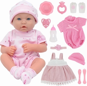 UNICORN ELEMENT 14 Inch Baby Doll with Baby Doll Clothes and Accessories, Reborn Vinyl Body 14” Dolls Playsets with Pacifier, Feeding Bottle Etc, Great Gift for Toddlers 3 