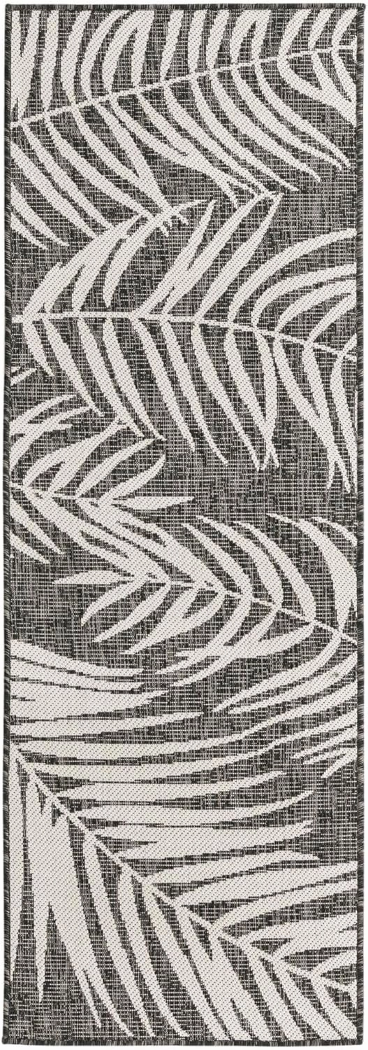 Unique Loom Outdoor Botanical Collection Area Rug - Palm (2' x 6' 1" Runner, Charcoal/ Ivory)