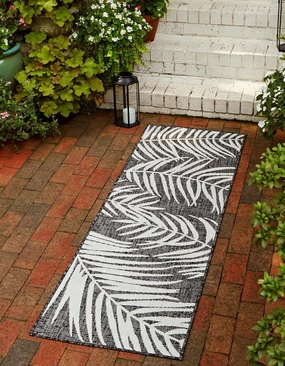 Unique Loom Outdoor Botanical Collection Area Rug - Palm (2' x 6' 1" Runner, Charcoal/ Ivory)