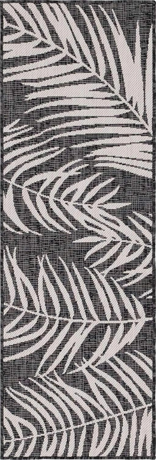 Unique Loom Outdoor Botanical Collection Area Rug - Palm (2' x 6' 1" Runner, Charcoal/ Ivory)