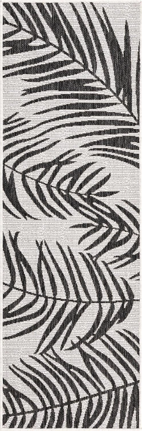 Unique Loom Outdoor Botanical Collection Area Rug - Palm (2' x 6' 1" Runner, Charcoal Ivory/ Gray)