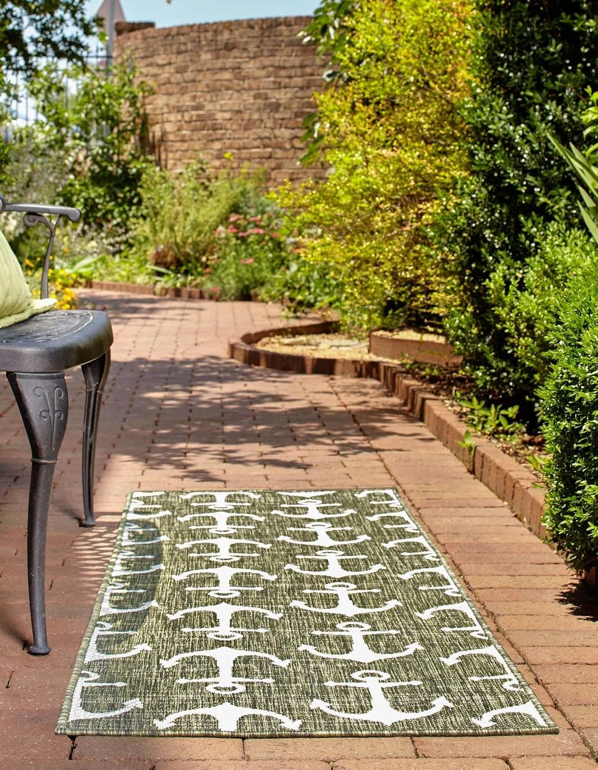 Unique Loom Outdoor Coastal Collection Area Rug - Ahoy (2' x 6' 1" Runner, Green/ Ivory)