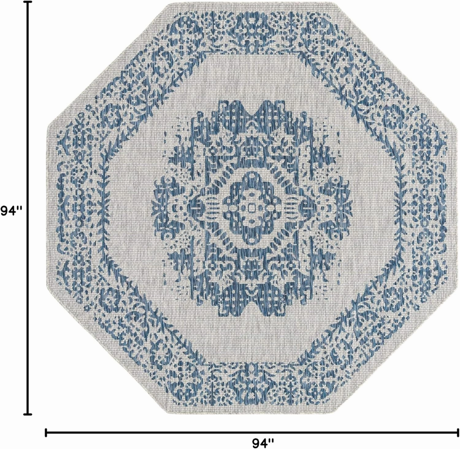 Unique Loom Outdoor Traditional Collection Area Rug - Timeworn (7' 10" Octagon, Blue/ Gray)