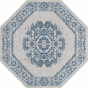 Unique Loom Outdoor Traditional Collection Area Rug - Timeworn (7' 10" Octagon, Blue/ Gray)