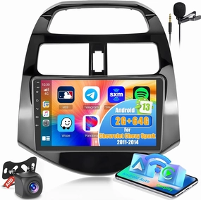 Upgrade Android Car Radio for Chevrolet Chevy Spark 2011-2014-2 64G Car Stereo with Wireless Carplay Android Auto-9'' IPS Touch Screen Bluetooth Radio for Chevy Spark-WiFi GPS EQ SWC FM RDS Dual USB