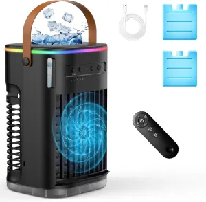 Upgraded 5 IN 1 Small Portable Air Conditioner with 2 Ice Packs, 2 Spray Ports, 1200ml Water Tank, 120°Oscillating, 3 Speeds, Quiet Portable AC Units, 7H Timer, Cooling Fan for Bedroom Office