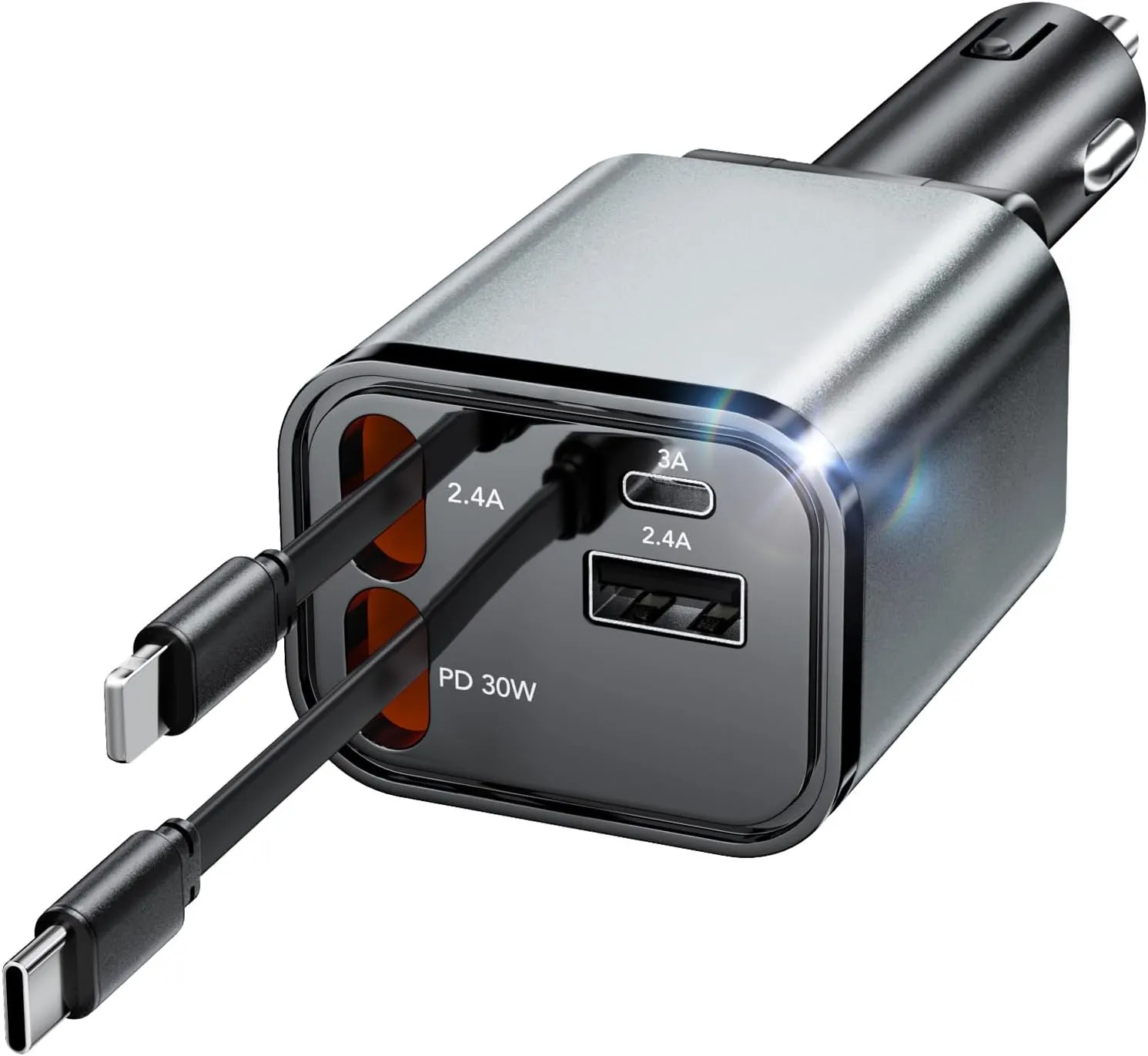 Upgraded Retractable Car Charger Adapter,4 in 1 Fast Charging Car Phone Charger,69W USB C Car Truck Accessories,Road Trip Essentials Gift for Men Women for iPhone 16/15/14/13/12/11,Galaxy,Pixel