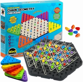 Upgraded Chain Triangle Chess Game, 3-in-1 Multi-Functional Board Games, Chain Link Game, Chinese Checkers, Educational Toy for Adults and Kids Age 3 , 2-6 Players, Fun for Family, Grandson, Party