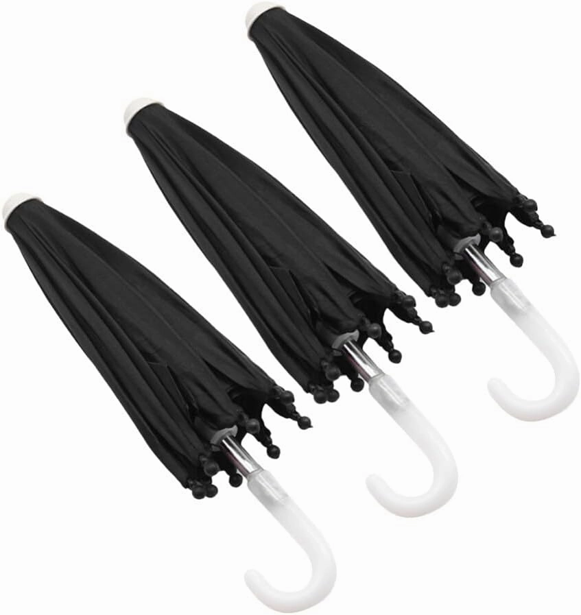 UPKOCH Mini Umbrellas for Doll, 3pcs Doll Umbrella Miniature Black Adjustable Umbrellas Cute Tiny Umbrellas Mini Sun Rainy Umbrella for 18 Inch People Photography Props, 26.00X26.00X21.50CM