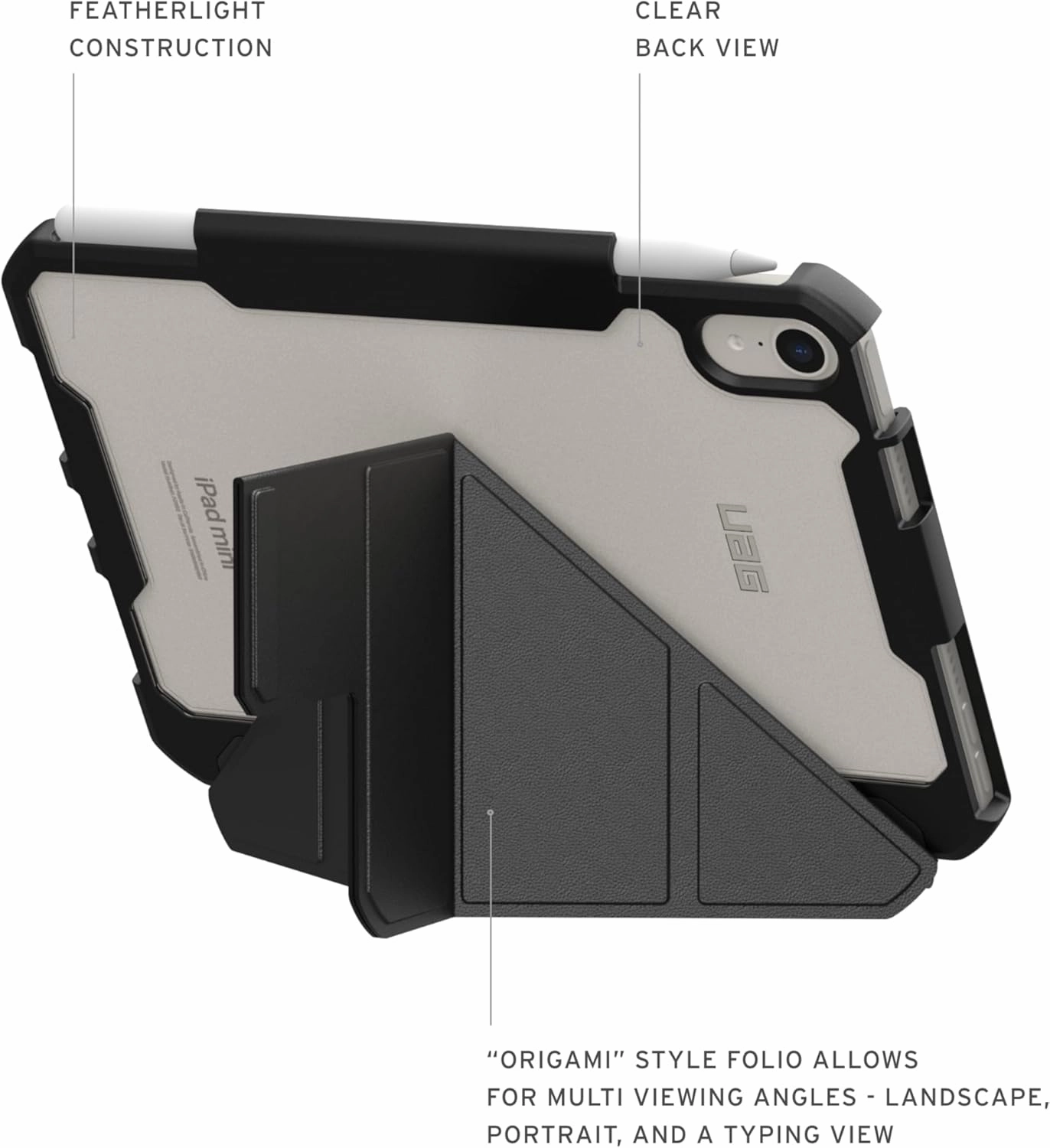URBAN ARMOR GEAR UAG Designed for iPad mini A17 Pro Case (7th Gen, 2024) A2993 A2995 A2996 8.3" Essential Armor, Multi-Angle Adjustable Stand Protective Cover w/Pencil Pro/Pencil Holder, Black