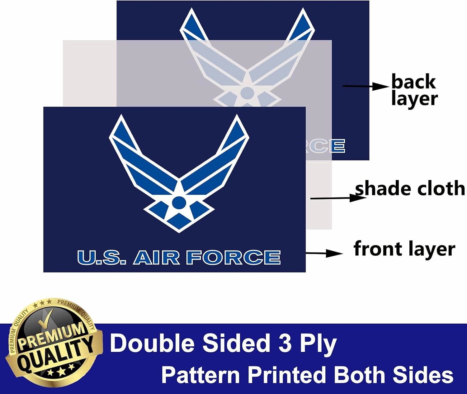 US Air Force Wings Military Flag Double Sided 3x5 Outdoor- United States USAF Wing Flags Blue Heavy Duty 3 Ply with 2 Brass Grommets for Outdoor Indoor Wall Truck