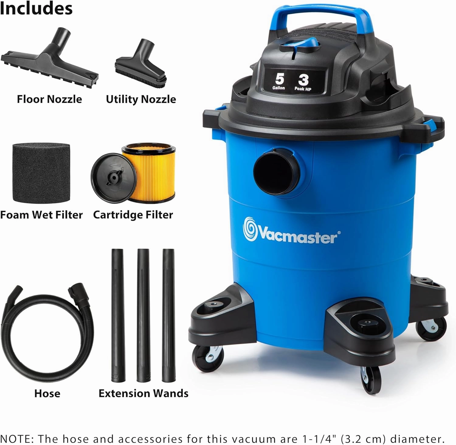 Vacmaster 5-Gallon* 3 Peak HP Wet/Dry Vacuum – VOC507PF 0101