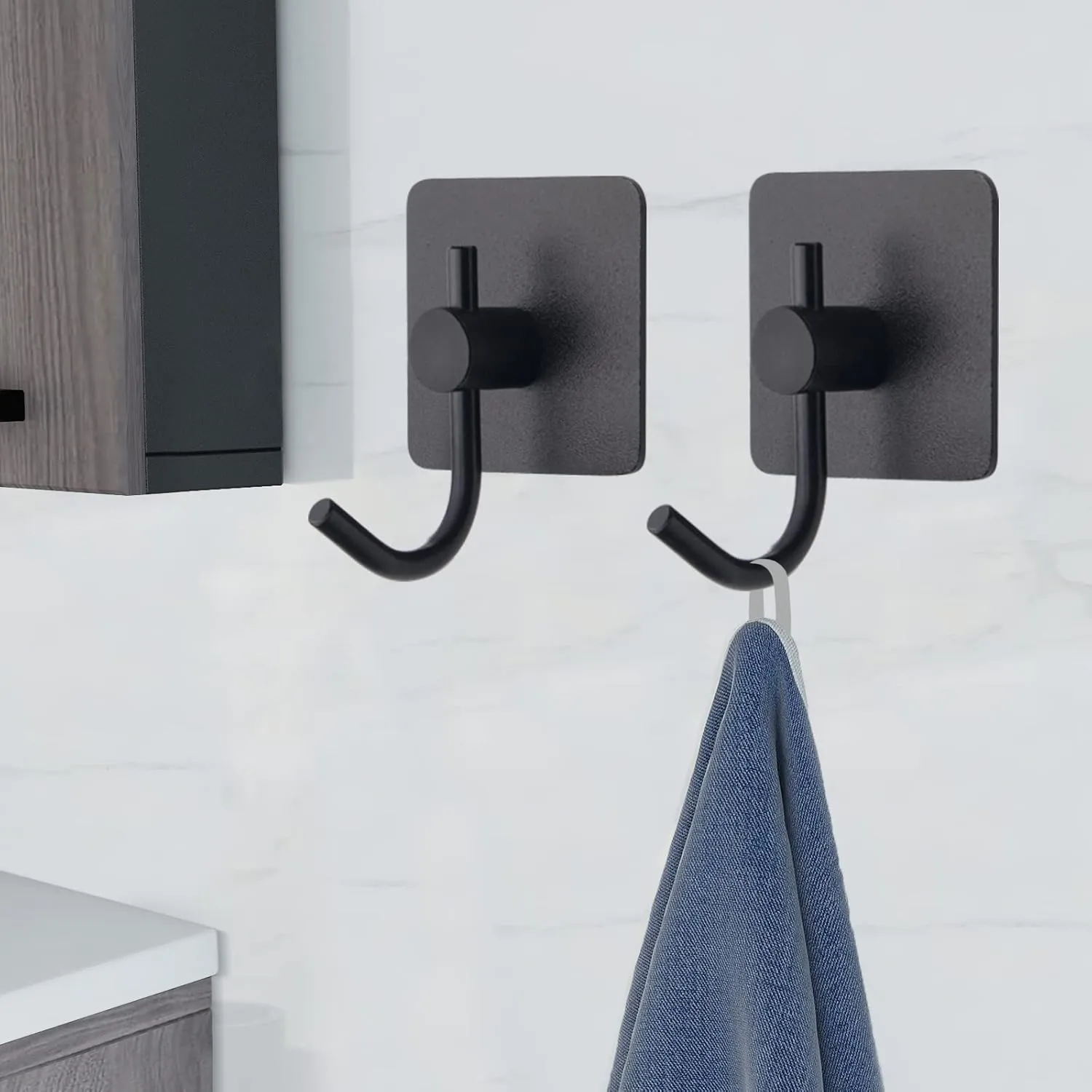 VAEHOLD 6 Pack Adhesive Wall Hooks, Heavy Duty Sticky Holder Aluminum Towel Hooks for Hanging Coat, Hat, Key, Clothes, Closet Hook Wall Mount for Kitchen, Bathroom, Office (Black)