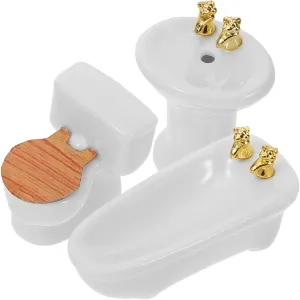 Vaguelly 1set Miniature Bathroom Scale Dollhouse Accessories Tiny Shower Room Props Including Bathtub Toilet and Washbasin for Cute Home Decor and Projects