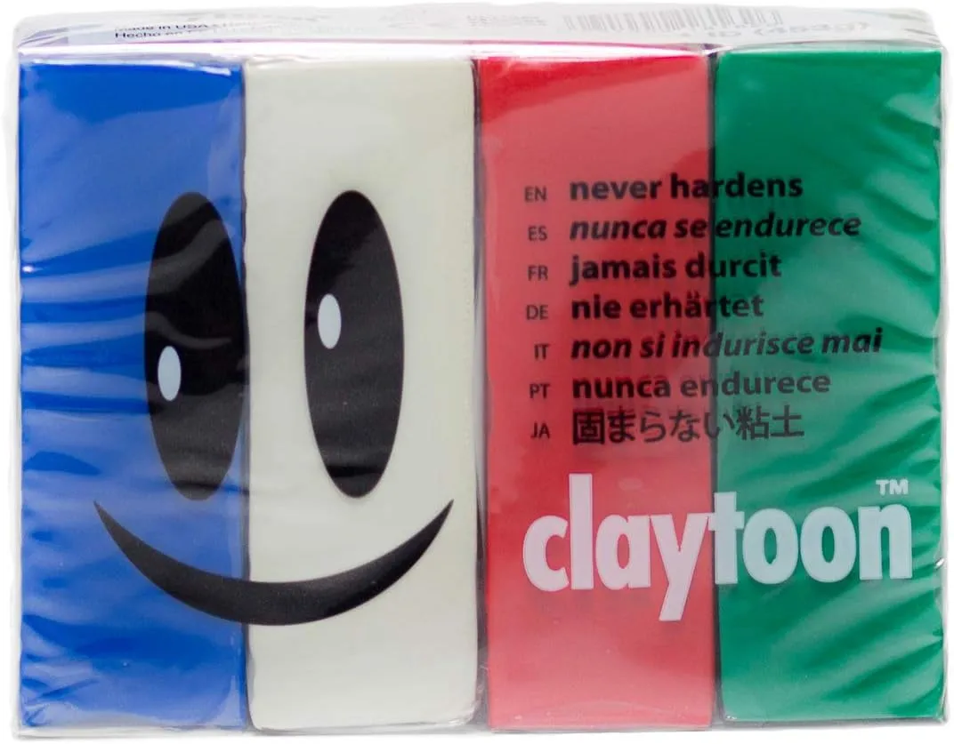 Van Aken International – Claytoon – Non-Hardening Modeling Clay – VA18162 – Holiday – Blue, White, red, Green – 1 Pound Set (4-1/4 Pound Bars) – claymation, Gluten-Free, Non-Toxic
