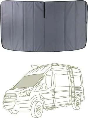 VanEssential Stealth Insulated Blackout Front Windshield Window Cover Designed for Ford Transit Van Medium and High Roof Year 2015 to Current - Charcoal Gray