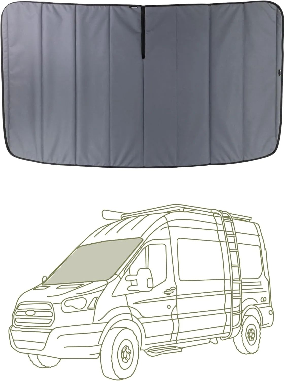 VanEssential Stealth Insulated Blackout Front Windshield Window Cover Designed for Ford Transit Van Medium and High Roof Year 2015 to Current - Charcoal Gray