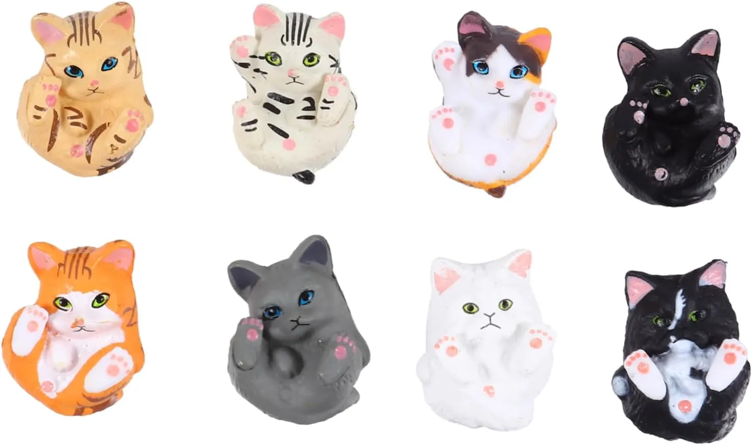VICASKY 8pcs Mini Cat Ornaments Cute Cartoon Cat Decorations for Fairy Garden Dollhouse Safe Material for Desktop Display Present Ideas