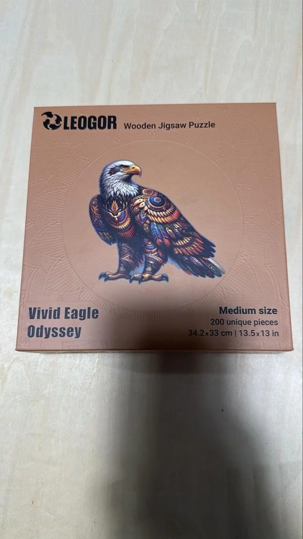 Vivid Eagle Odyssey - 200 Piece Wooden Puzzles for Adults - 13.5 x 13 in - Extra-Thick 5 mm Wood Puzzle, Hand-Shaped Pieces, Iconic Bird Mosaic Design - Premium Gift for Puzzle Lovers by LEOGOR
