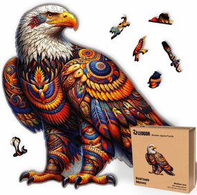 Vivid Eagle Odyssey - 200 Piece Wooden Puzzles for Adults - 13.5 x 13 in - Extra-Thick 5 mm Wood Puzzle, Hand-Shaped Pieces, Iconic Bird Mosaic Design - Premium Gift for Puzzle Lovers by LEOGOR