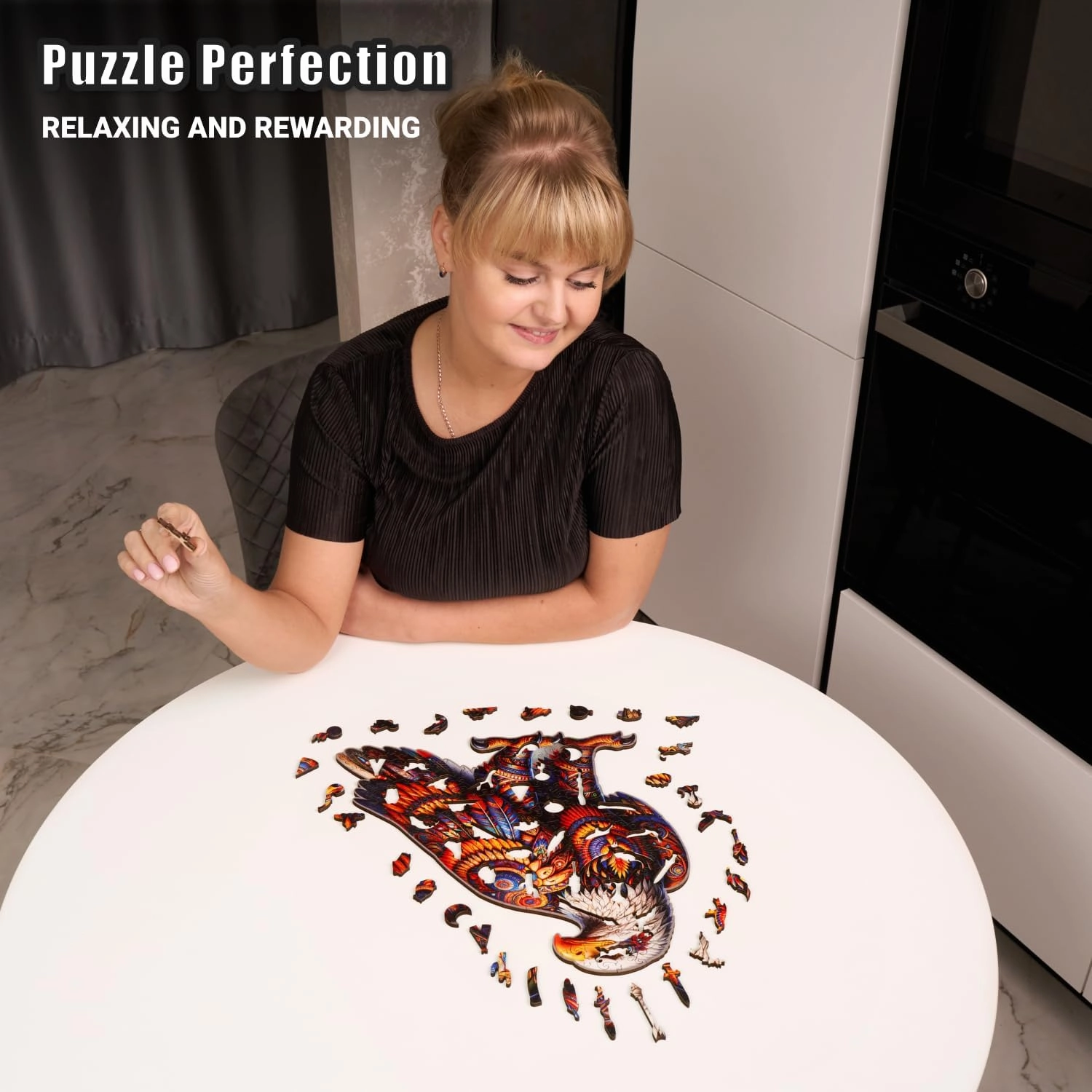 Vivid Eagle Odyssey - 200 Piece Wooden Puzzles for Adults - 13.5 x 13 in - Extra-Thick 5 mm Wood Puzzle, Hand-Shaped Pieces, Iconic Bird Mosaic Design - Premium Gift for Puzzle Lovers by LEOGOR