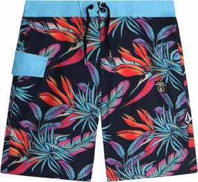 Volcom Boys Board Shorts - UPF 50  Quick Dry Swimwear Bathing Suit - Swim Trunks Swimsuit for Boys (8-16), Size 10-12, Navy Floral
