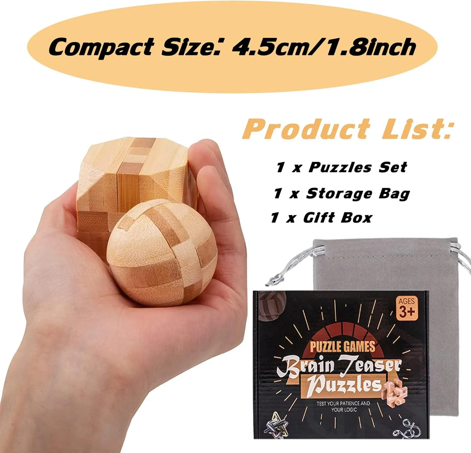 VolksRose 12pcs Wooden Brain Teaser Puzzles, IQ Challenge Puzzle Games, Logic Smart Mind Puzzle Box Lock Toy Removing Assembling 3D Small Puzzle Gift Set for Adults Teenagers Kids, 1.8inch 4.5cm
