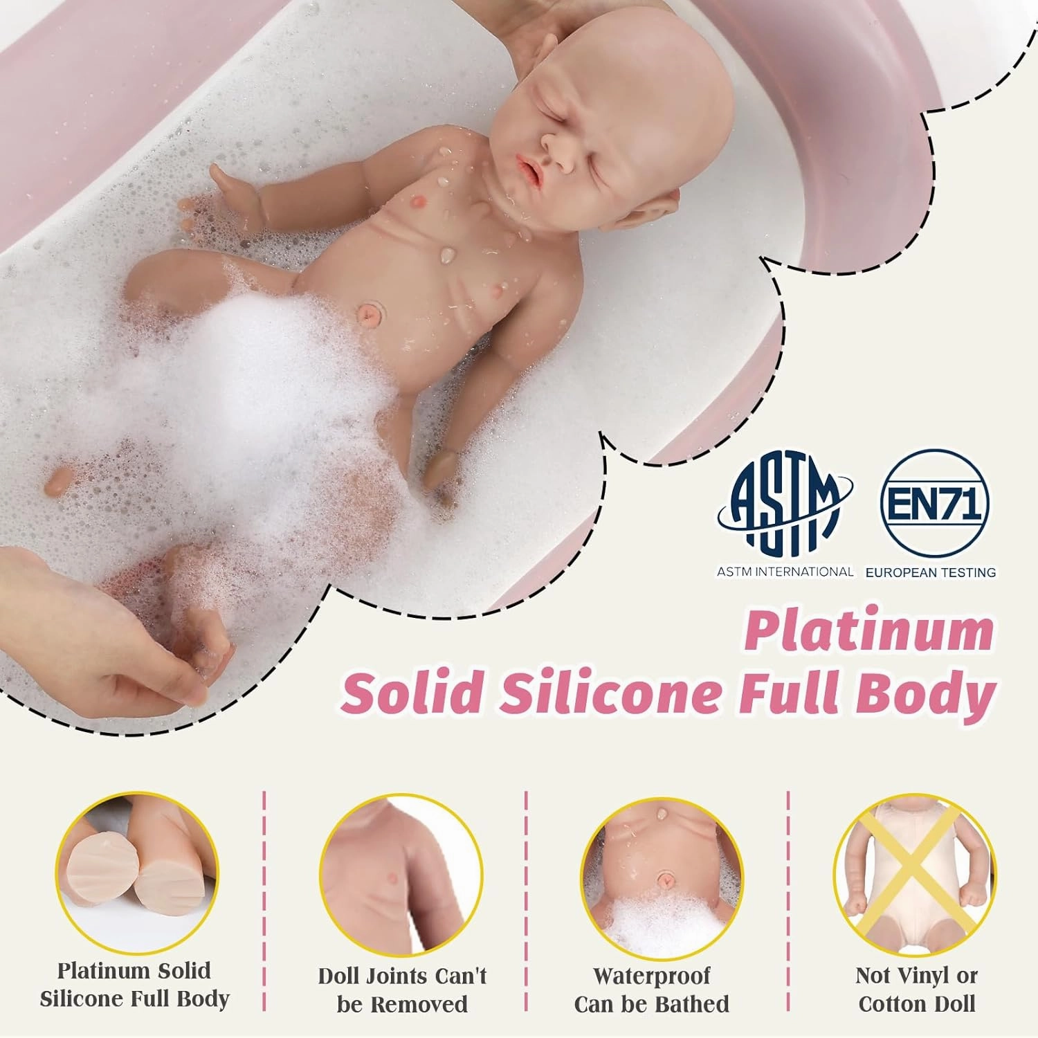 Vollence 12 inch Sleeping Reborn Baby Doll Silicone Full Body Girl Eye Closed Anatomically Correct Toys for Kids Toddlers Child Children Birthday Chirstmas Gifts - Girl