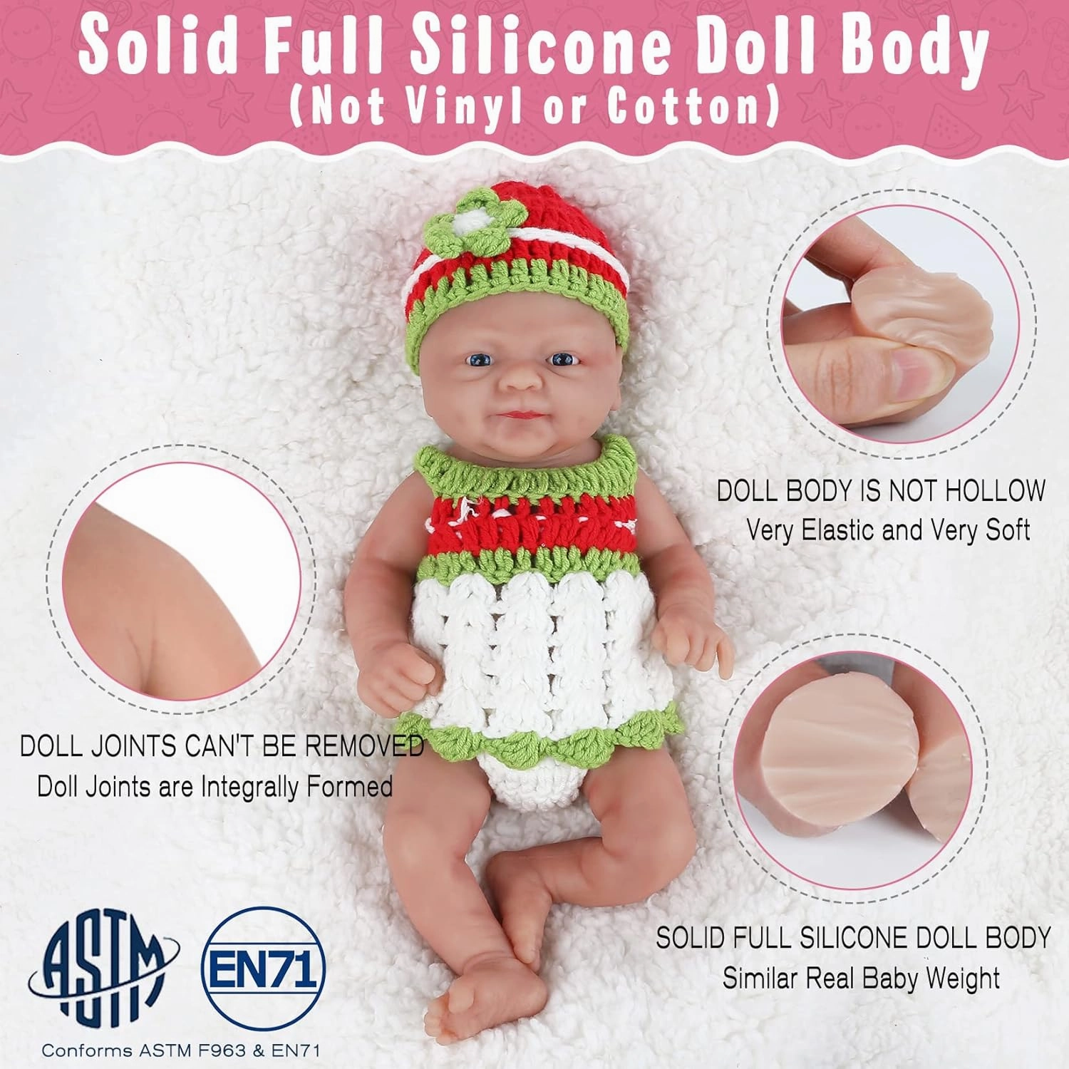 Vollence 16 inch Lifelike Silicone Baby Doll Boy Cute Solid Reborn Weighted Babies Stress Relief Toys with Toy Accessories Gift Set for Kids