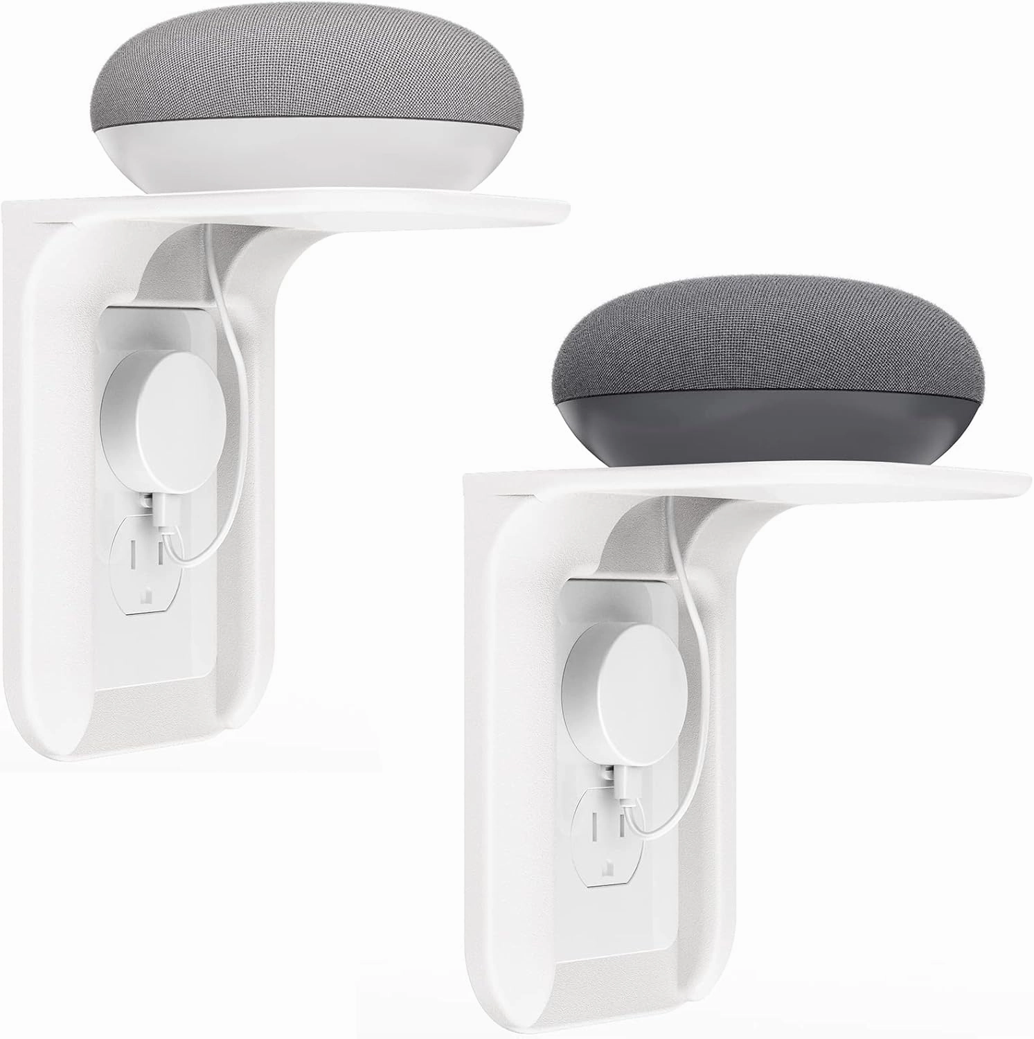 WALI Outlet Shelf Wall Holder,Bathroom Walls Shelves up to 10lbs Standard Vertical Duplex Wall Shelf Organizer for Smart Home Decor Space Saving Power Tools, Toothbrush (OLS002-W), 2 Pack, White