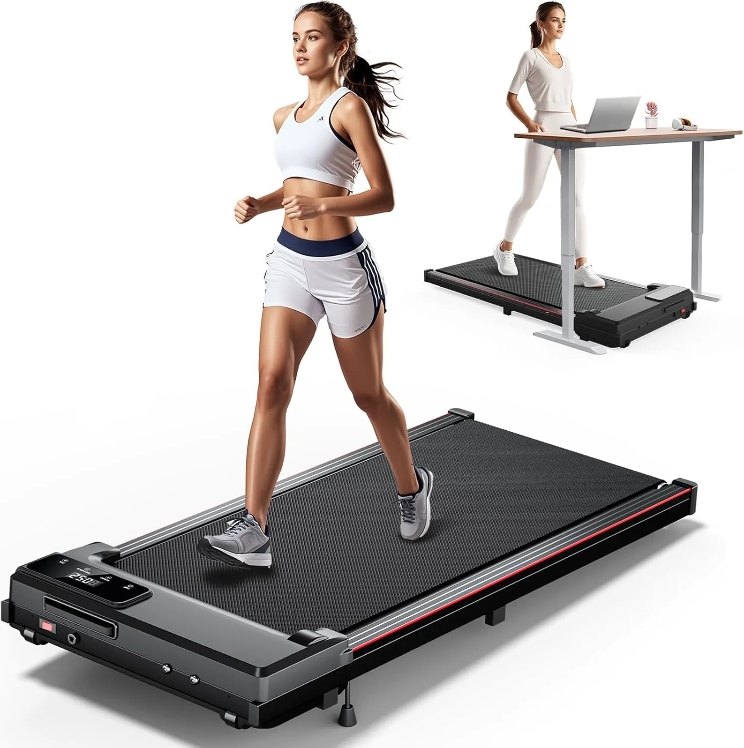 Walking Pad with Incline, Under Desk Treadmill for Home Office, 2.5HP Compact Portable Small Treadmill Save Space, 3 in 1 Mini Running Pad with APP and LED Display, 300lbs Capacity