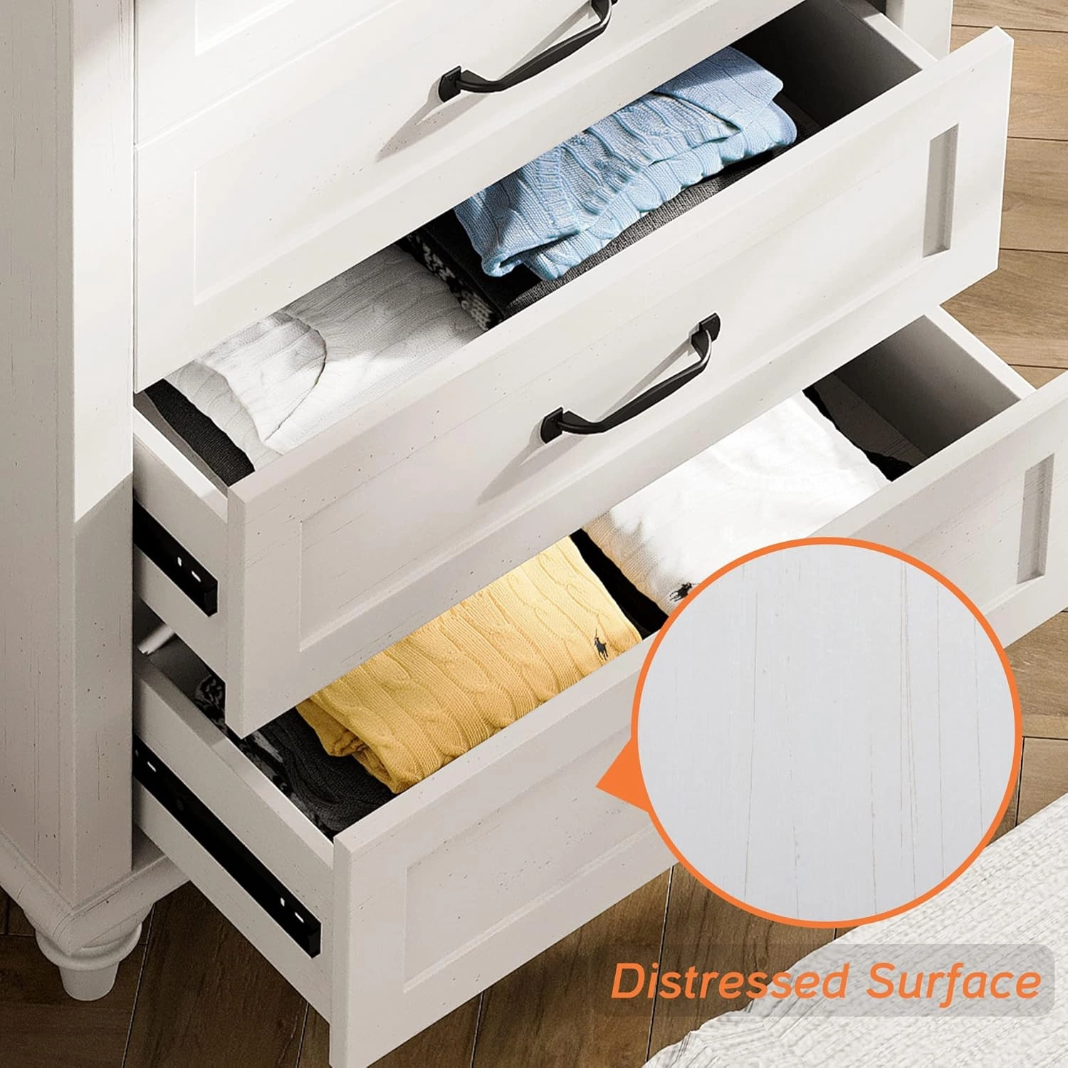 WAMPAT Small White Dresser for Bedroom with 5 Drawers, Mid Century Modern Chest of Drawers with Solid Wood Legs, Vertical Tall Storage Organizer, Farmhouse Dresser for Kids Bedroom
