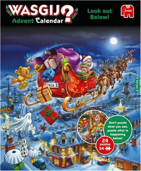 Wasgij Christmas Advent Calendar, Look Out Below! - 24 Days of Puzzles, Don't Puzzle What You See - Brainteasing 54 Piece Adults Puzzle & Comic Puzzle -100% Recycled Cardboard Jigsaw Puzzle for Adults