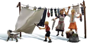 Wash Day Getaway (3 Figures, Dog & Accessories) HO Scale Woodland Scenics