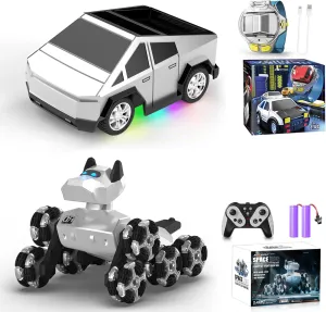 Watch Remote Control Car Toy, 2.4 GHz Mini RC Cars Watch Toy with LED Lights USB Charging Remote Control Robot Dog Toy 2.4GHz 8WD All-Terrain Gesture Sensing Stunt RC Cars RTR Climbing Robot Dogs