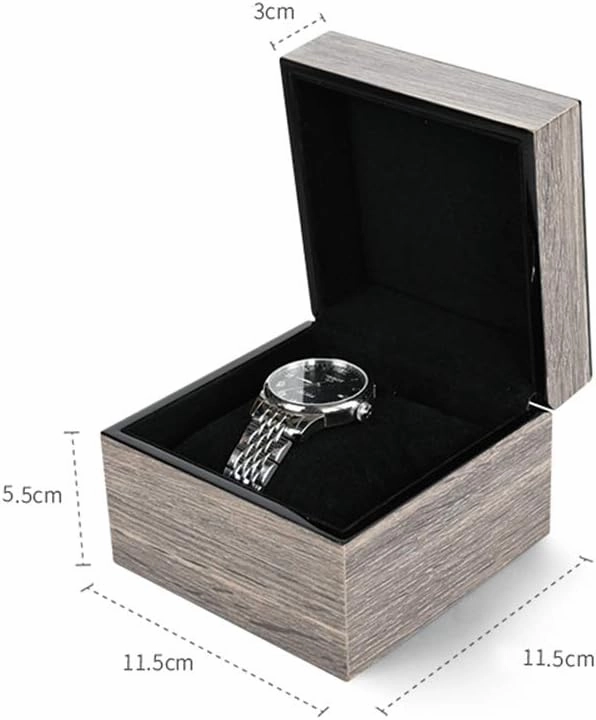 Watch Box Flip Wood Grain Jewelry Packaging Box Wooden Gift Box Single Watch Bracelet Storage Box Gray Case Black and White Lining Watch Box