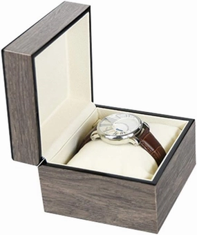 Watch Box Flip Wood Grain Jewelry Packaging Box Wooden Gift Box Single Watch Bracelet Storage Box Gray Case Black and White Lining Watch Box