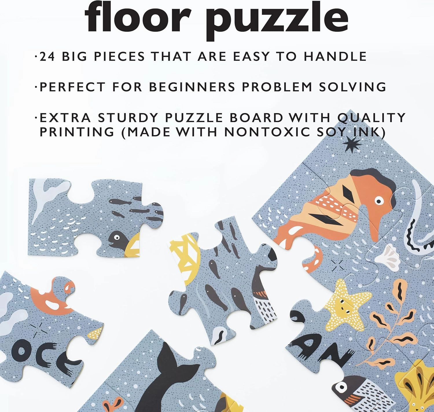 Wee Gallery Ocean Life Floor Puzzle, 24 Large Pieces, Durable Jumbo Jigsaw Floor Puzzles for Beginner, Toddlers, Preschool Kids, Learning Toy, Cognitive & Motor Development Activities, Brain Games