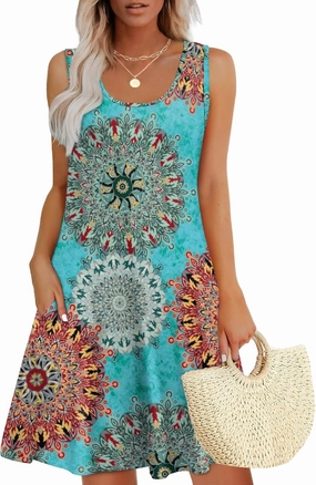 WEESO Womens Summer Dresses Loose U Neck Sleeveless Sundresses Dress with Pockets