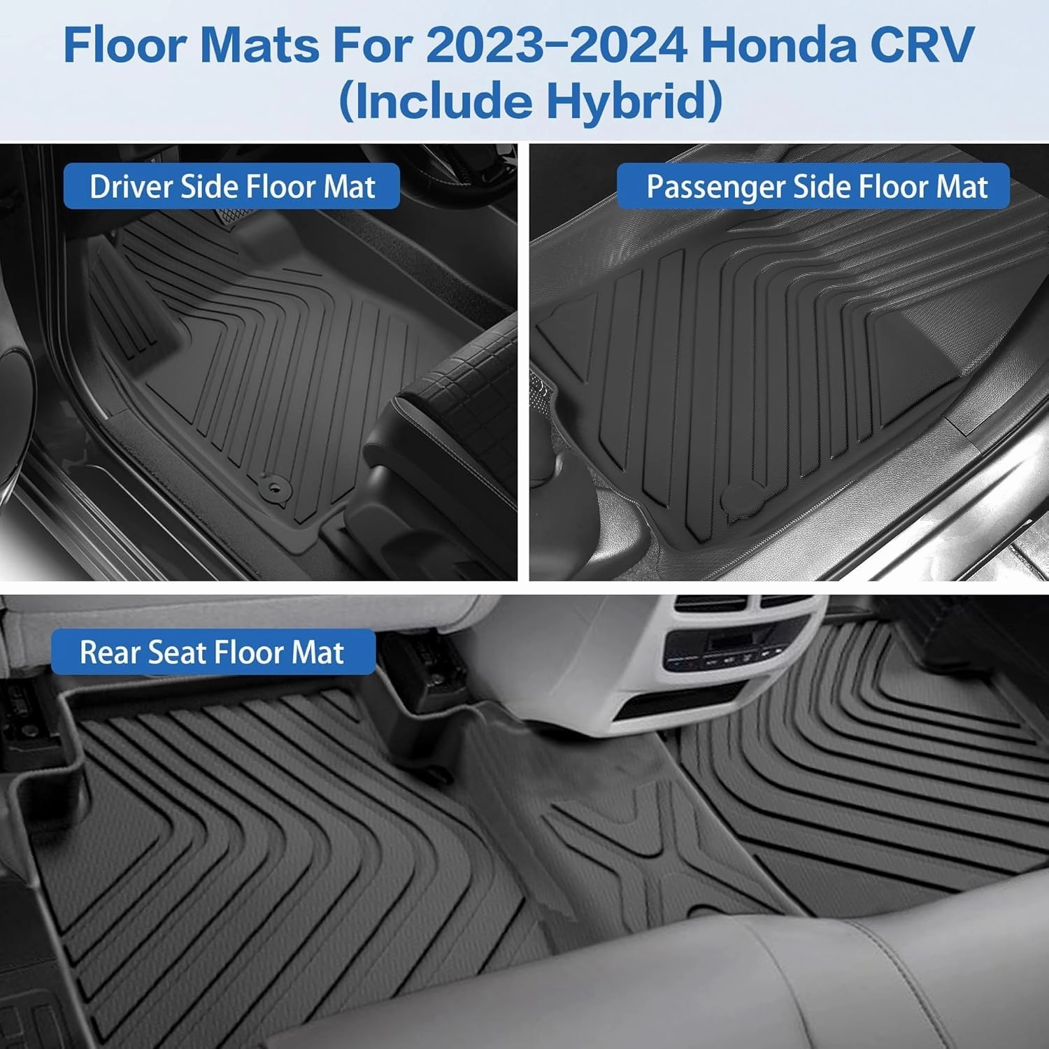 Weize Floor Mats & Cargo Liners for Honda CRV 2025 2024 2023 Honda CR-V Hybrid All Weather Floor Mats with Cargo Liner Full Set, 1st & 2nd Row & Trunk Mat (Upper Position)