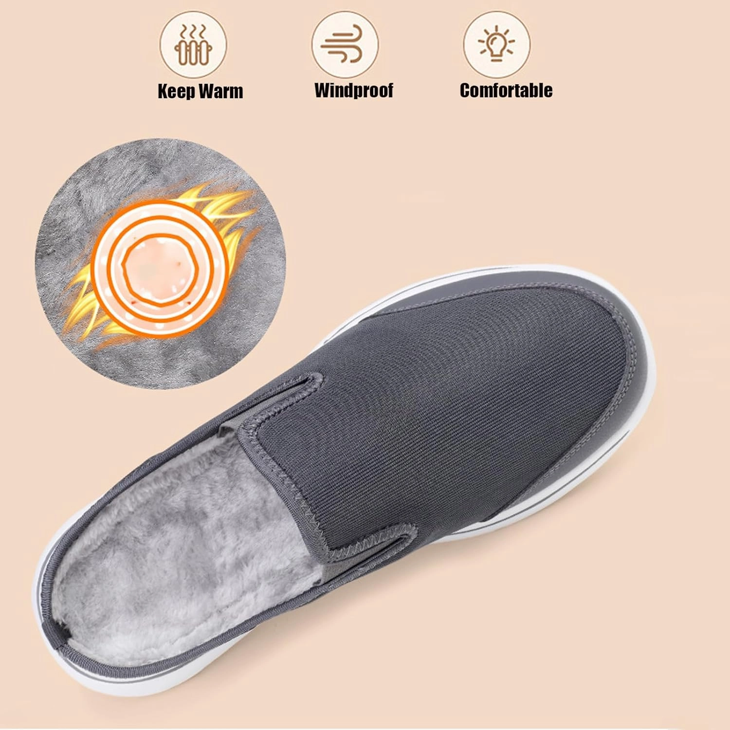 WENOREG Men's Mesh Lined Fleece Slip-on Flat Slipper Shoes,Winter Comfy Warm Indoor Outdoor Moccasin Orthotic Clog Slippers Non Slip Fluffy Wide House Shoes Mule Loafer