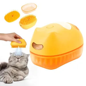 WGP Cat Steam Brush for Shedding, Pet Grooming Brush with Dual Head, Spray Cat Brush, Cat Mist Brush, Skin Friendly Grooming, Deshedding Brush for All Cats and Short Haired Dogs, Yellow