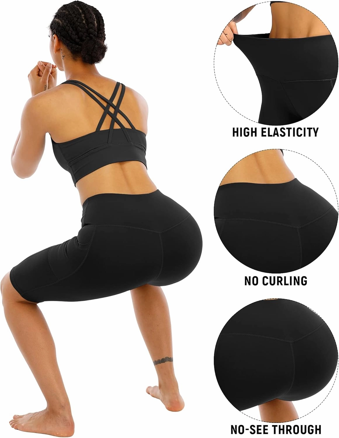 WHOUARE 4 Pack Biker Yoga Shorts with Pockets for Women,High Waisted Athletic Running Workout Gym Shorts Tummy Control