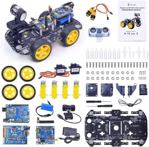 WiFi Smart Robot Car Kit with UNO R3, Line Tracking and Obstacle Avoidance Ultrasonic Sensor, HD Camera Wireless RC Intelligent Educational Toy Car Robotic Kit for Arduino Learner (Upgraded Version)