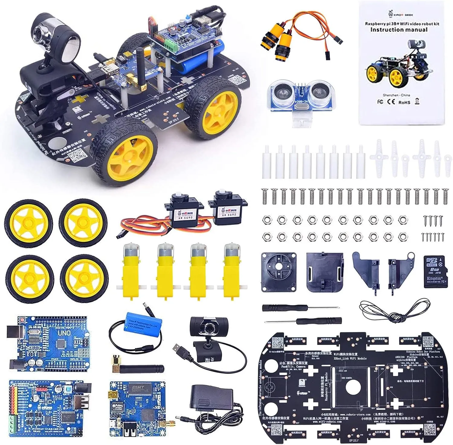 WiFi Smart Robot Car Kit with UNO R3, Line Tracking and Obstacle Avoidance Ultrasonic Sensor, HD Camera Wireless RC Intelligent Educational Toy Car Robotic Kit for Arduino Learner (Upgraded Version)