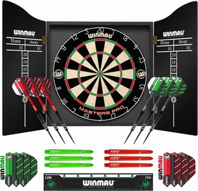 Winmau Darts - Masters Pro Premium Bristle Dartboard Set - Includes Dart Board, Darts, Flights, Shafts and Oche Strip - Professional Steel Tip Darts & Dart Board for Adults