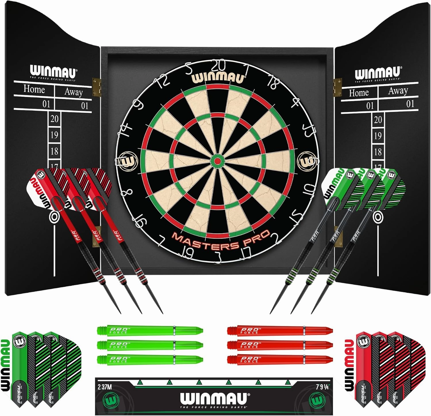 Winmau Darts - Masters Pro Premium Bristle Dartboard Set - Includes Dart Board, Darts, Flights, Shafts and Oche Strip - Professional Steel Tip Darts & Dart Board for Adults