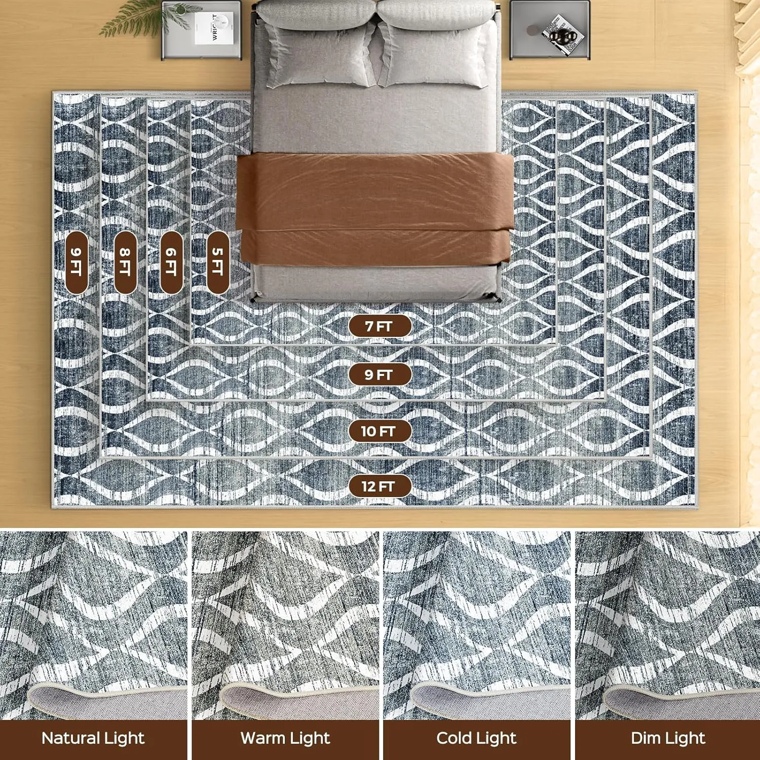 WITSHOCK Area Rugs 6x9: Washable Non Shedding Geometric Low Pile Boho Print Large Thin Indoor Rug for Living Room Bedroom Dining Room, Carpet for Nursery Playroom Decor, Eco-Friendly, Dark Blue