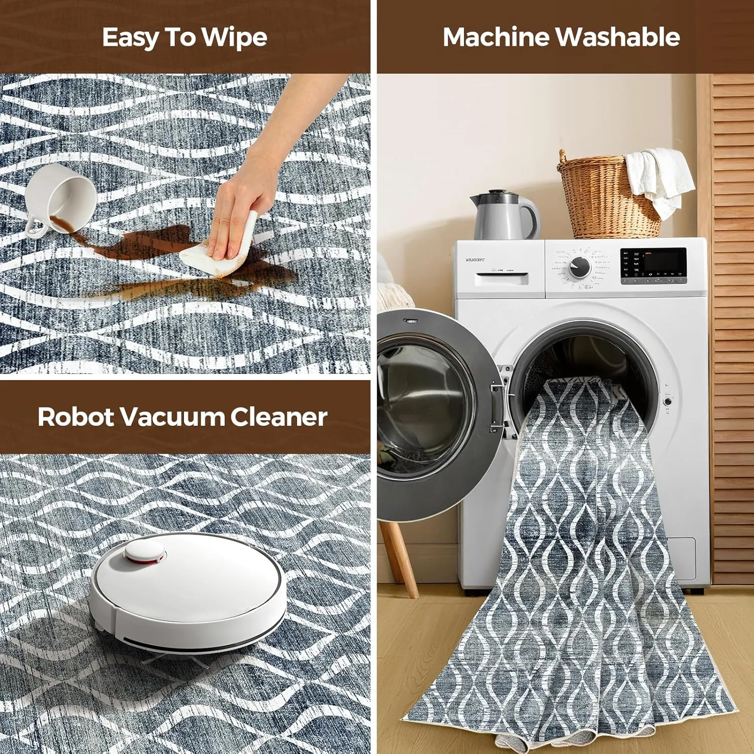 WITSHOCK Area Rugs 6x9: Washable Non Shedding Geometric Low Pile Boho Print Large Thin Indoor Rug for Living Room Bedroom Dining Room, Carpet for Nursery Playroom Decor, Eco-Friendly, Dark Blue