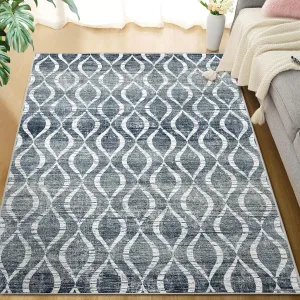 WITSHOCK Area Rugs 6x9: Washable Non Shedding Geometric Low Pile Boho Print Large Thin Indoor Rug for Living Room Bedroom Dining Room, Carpet for Nursery Playroom Decor, Eco-Friendly, Dark Blue